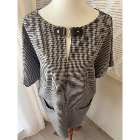 Lauren Ralph Lauren Large Petite Buckle Trim Jacquard Shift Dress in Brown - Picture 4 of 10